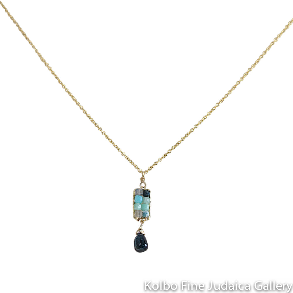 Necklace, Emerald Mix and Kyanite, Gold Filled Chain