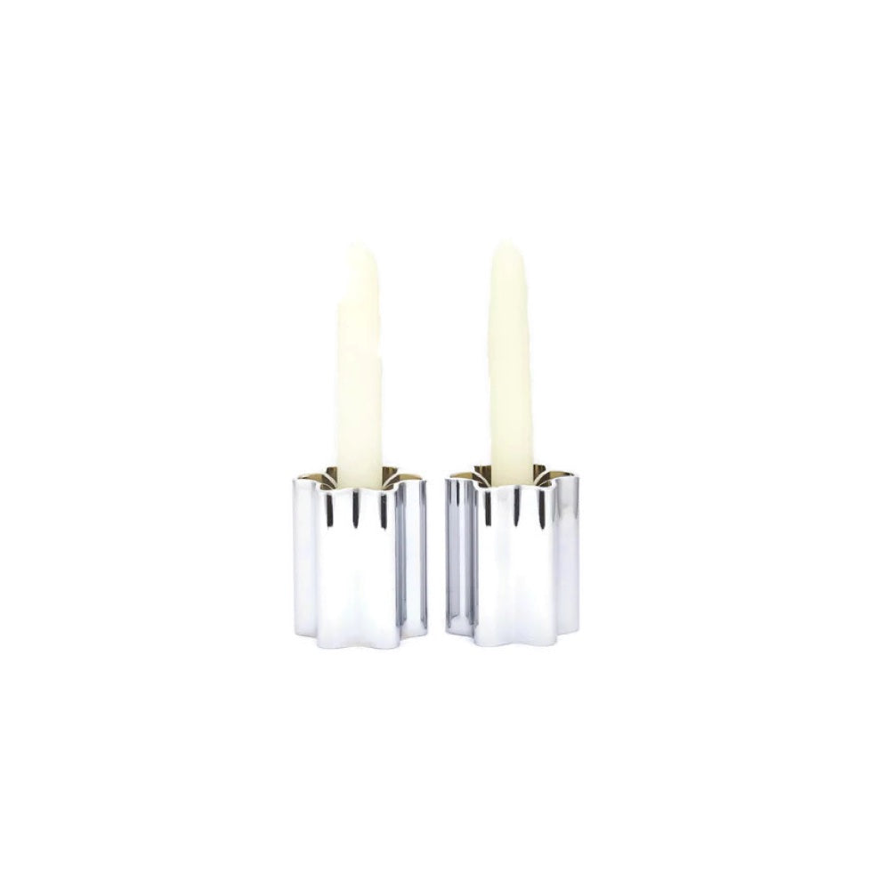 Candlesticks, Chrome Plated Polished Metal Alloy, For Candles or Tea Lights