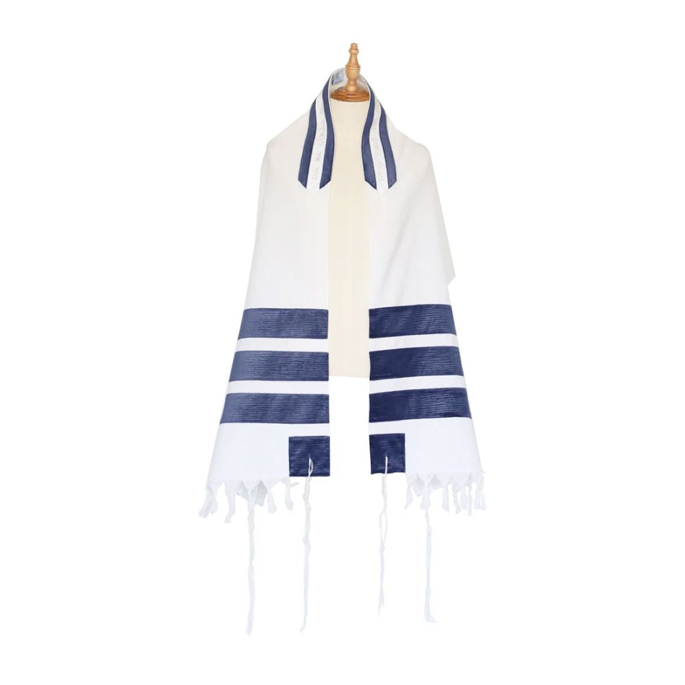 Tallit Set, Blue Velvet Stripes on Light Wool, Three Piece Set