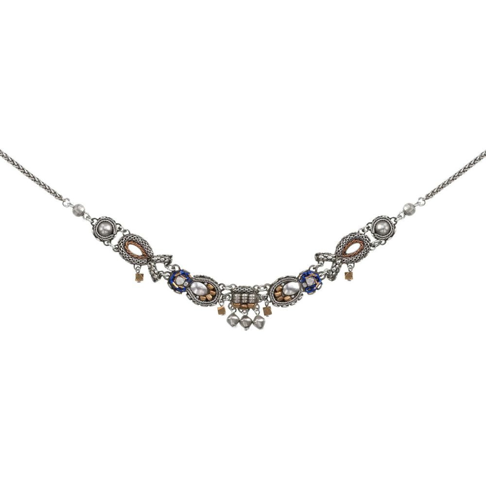 Necklace, Multimetal Beaded Design With Vibrant Blue Detail