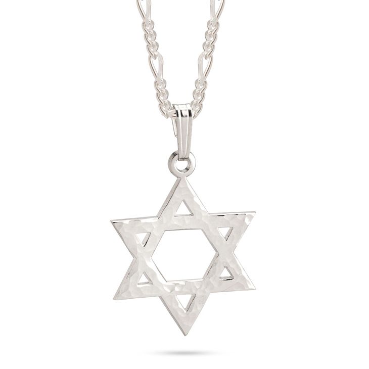 Necklace, Star of David, Hammered Sterling Silver, 18" Chain