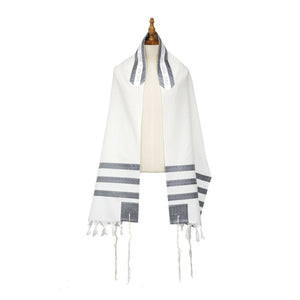 Tallit Set, Silver and Gray Geometric Design, Fine Wool, Three Piece Set