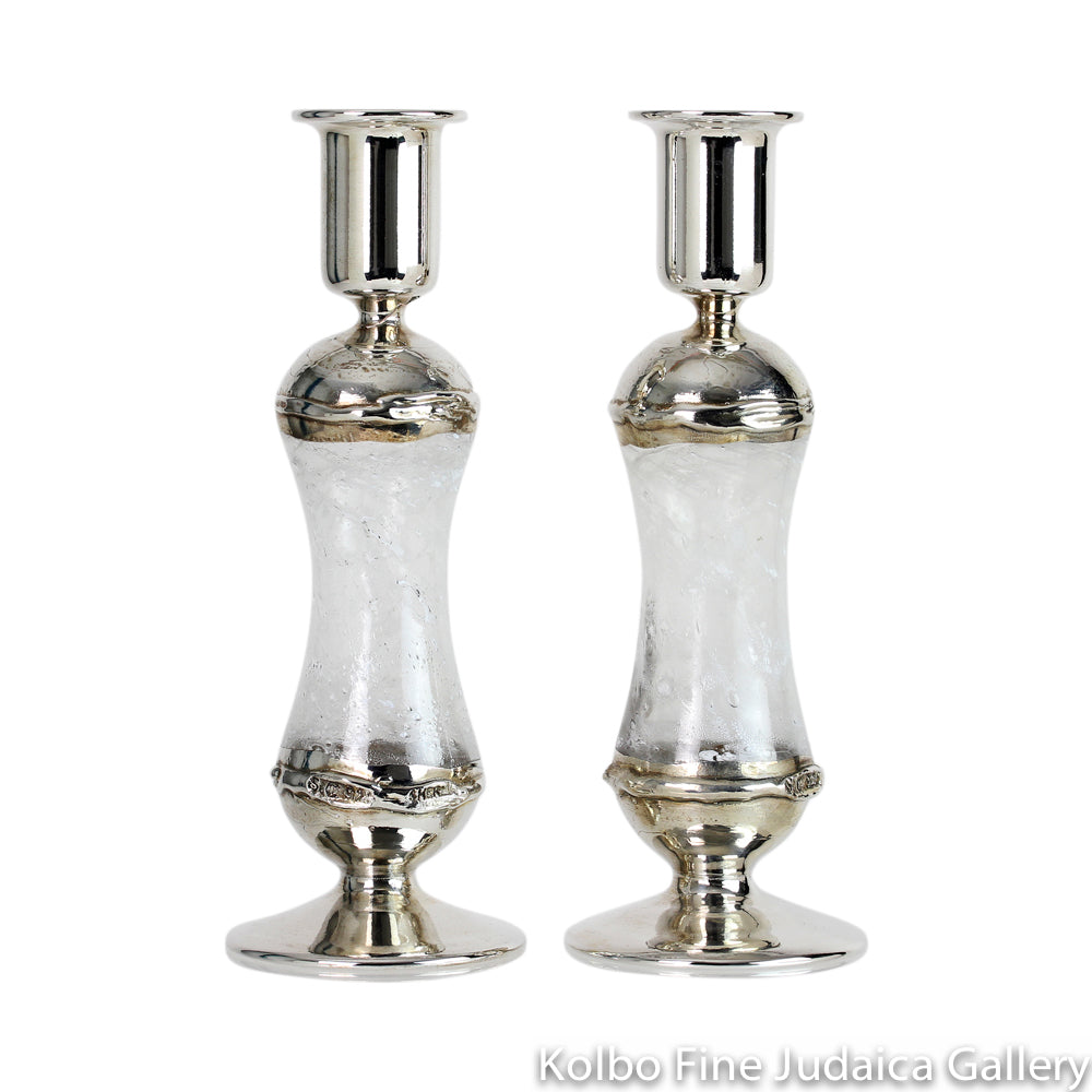 Candlesticks, Electroform Sterling Silver and Frosted White Glass