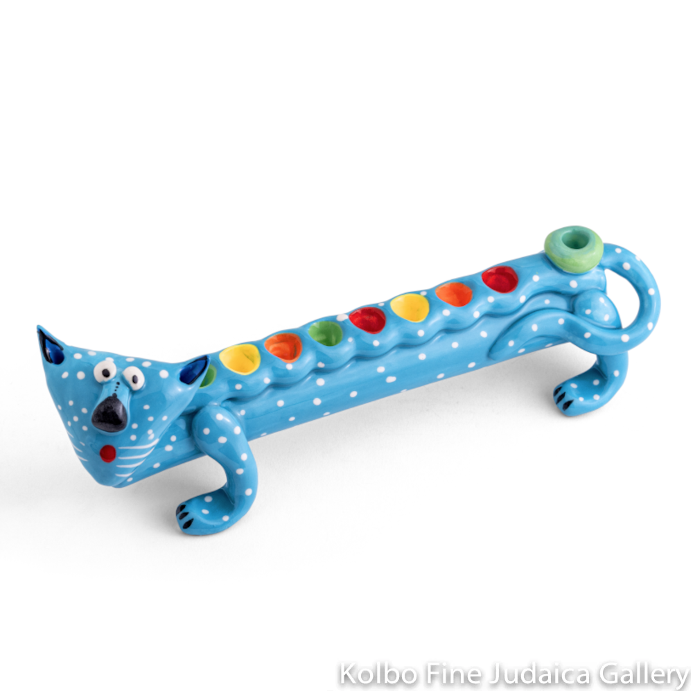 Menorah, Cat, Hand Made and Individually Painted Ceramic