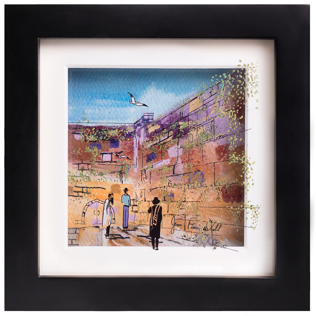 The Kotel, Mini Hand Painted Artwork on Glass, Framed