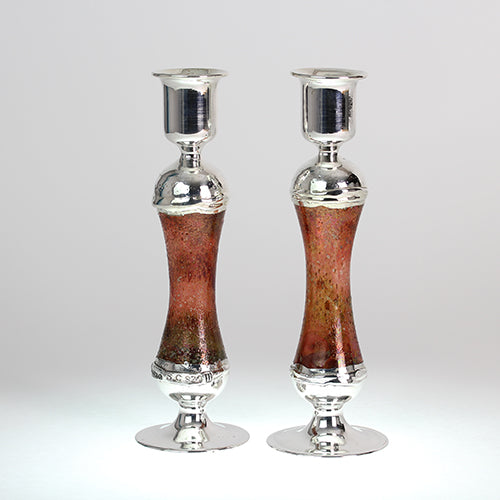 Candlesticks, Electroform Sterling Silver and Maroon Tone Glass