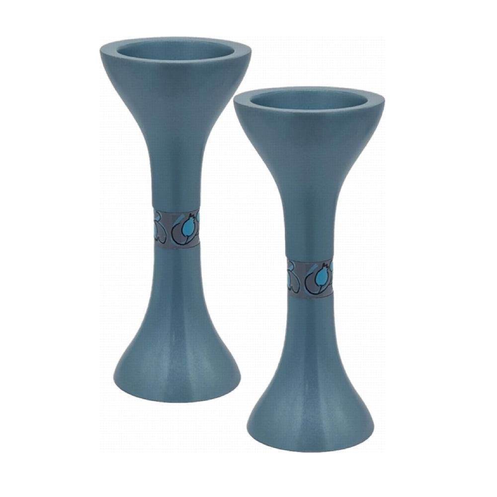 Candlesticks, Soft Blue and Gray Hand Painted Detail, For Use with Tea Lights