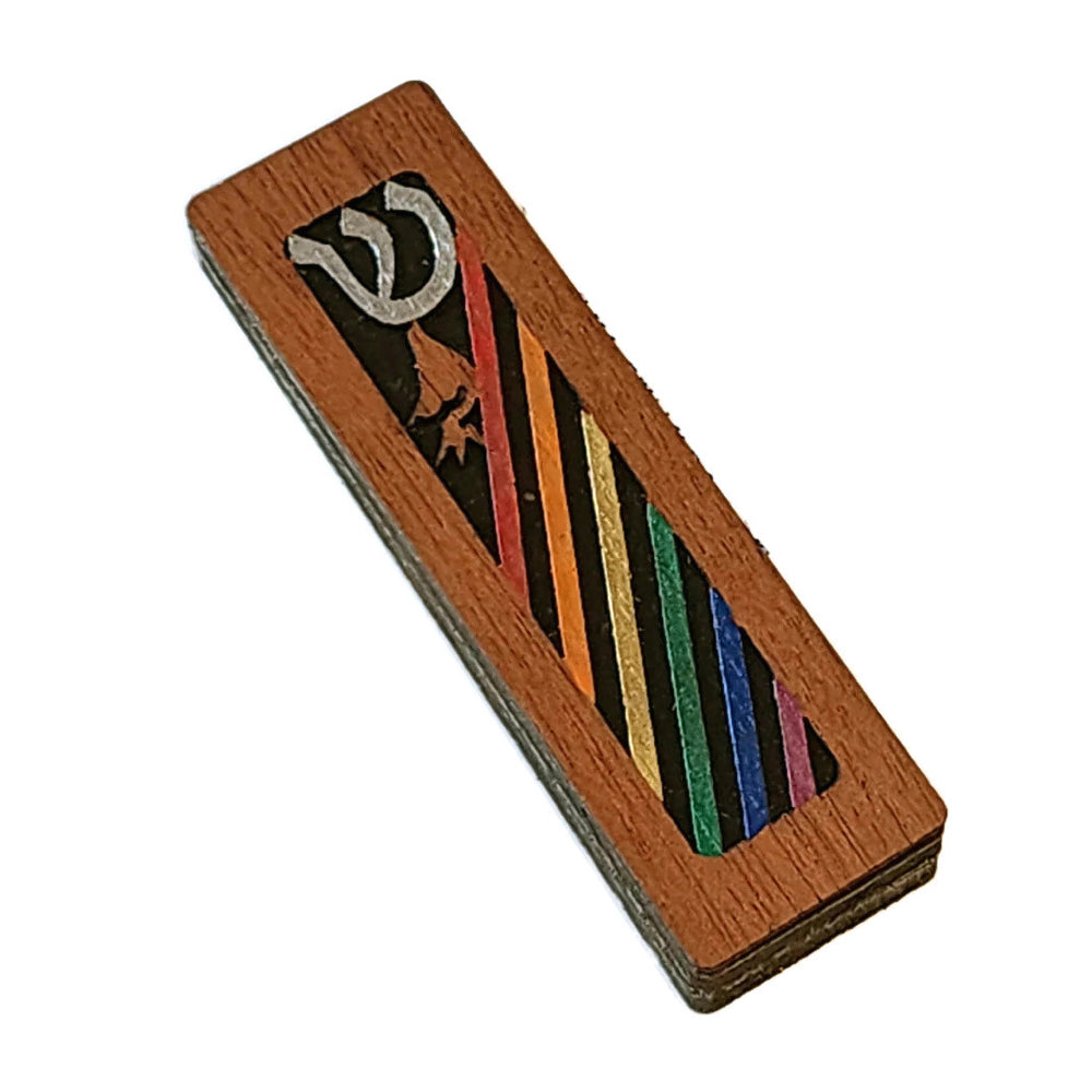 Mezuzah, Pride Rainbow Design, Cut Wood with Aluminum Base