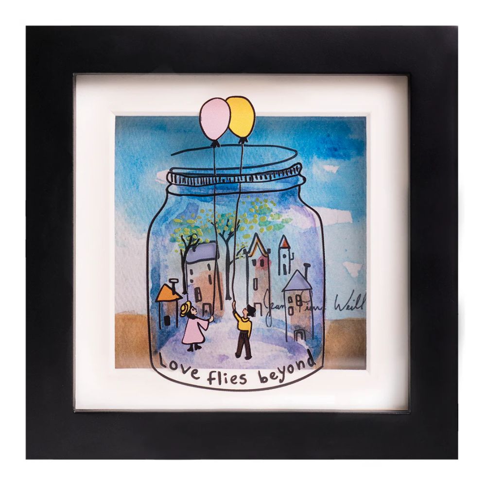 Love Flies Beyond, Mini Hand Painted Artwork on Glass, Framed