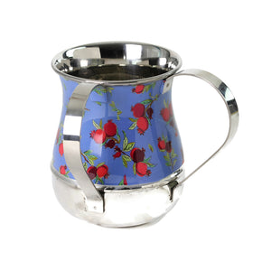 Hand Washing Cup, Blue Pomegranate Design, Stainless Steel