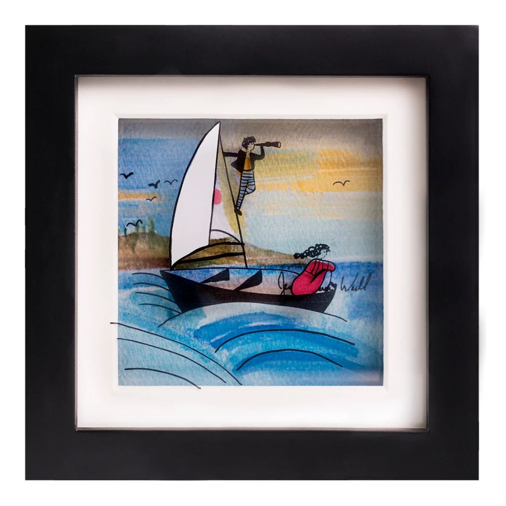 Sailing, Mini Hand Painted Artwork on Glass, Framed