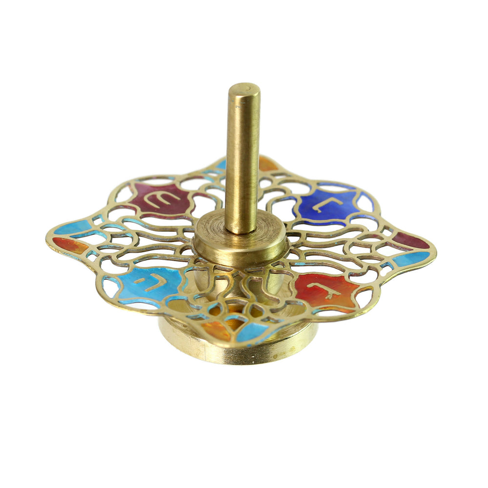 Dreidel, Square, Cut Out, Multicolor Enamel on Hand Cut Brass