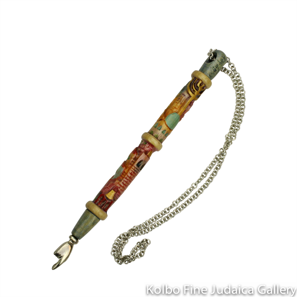 Yad, Hand Carved and Painted Jerusalem Design, Olive Wood