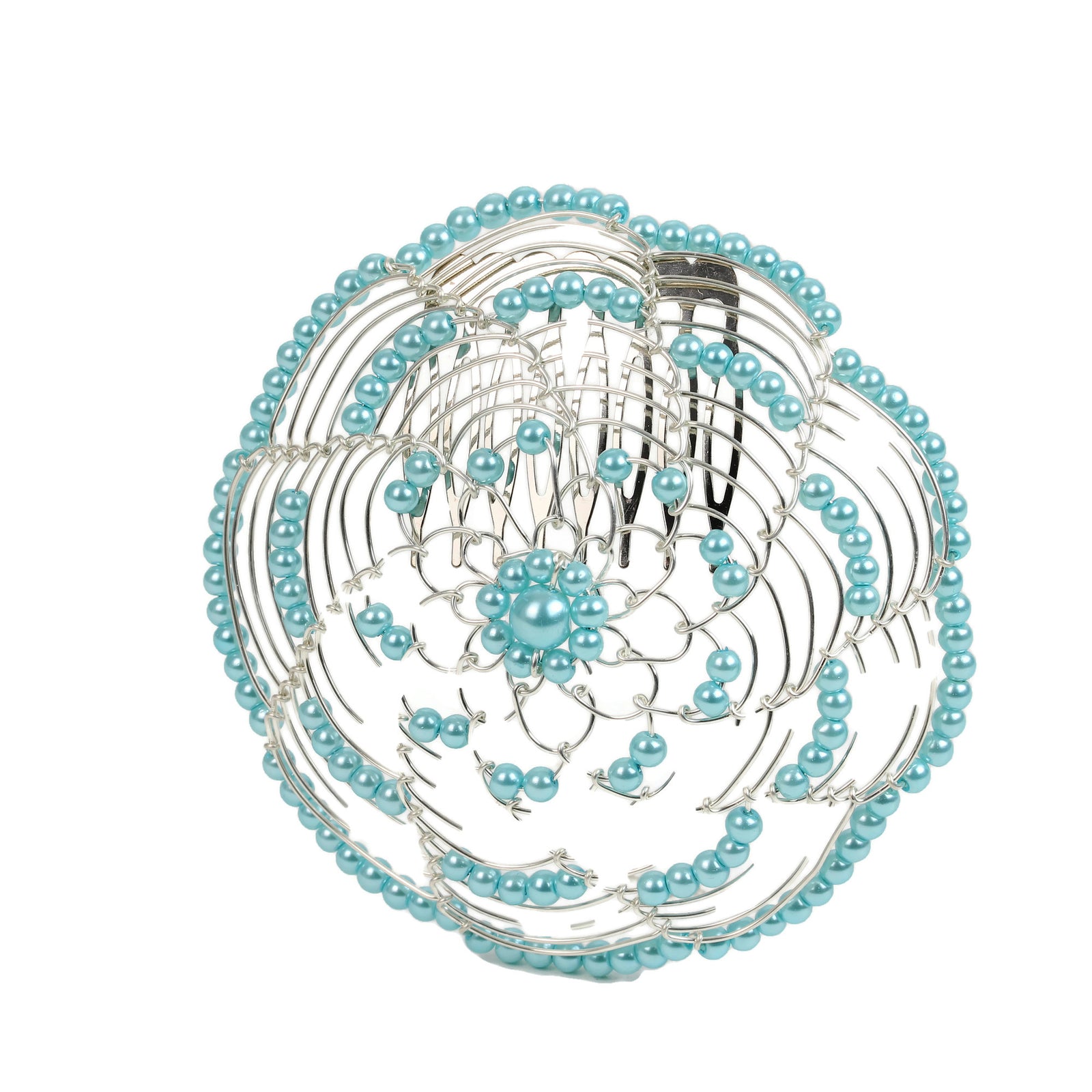 Kippah, Beaded Wire Kippah, Turquoise Beads with Comb