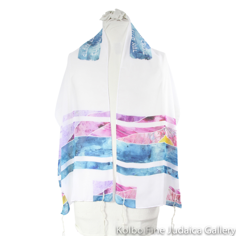 Tallit Set, Blue and Lilac Sunset Hills, Chiffon