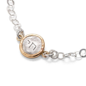 Bracelet, Chai In Circular Setting, Sterling Silver with Gold Filled Detail