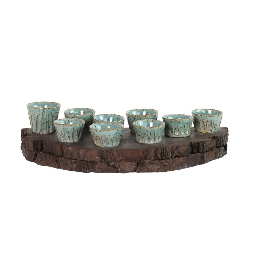 Menorah, Hand Crafted Ceramic Atop Wood, One of a Kind