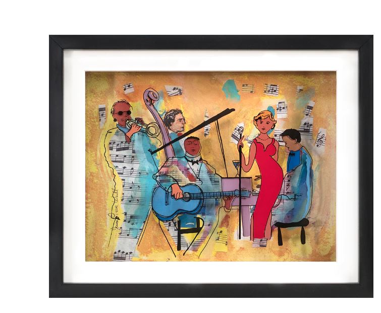 The Jazz Ensemble, Hand Painted on Glass, Framed