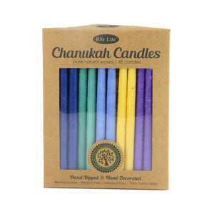 Chanukah Candles, Purple, Yellow, Green and Blue, Pure Vegetable Wax