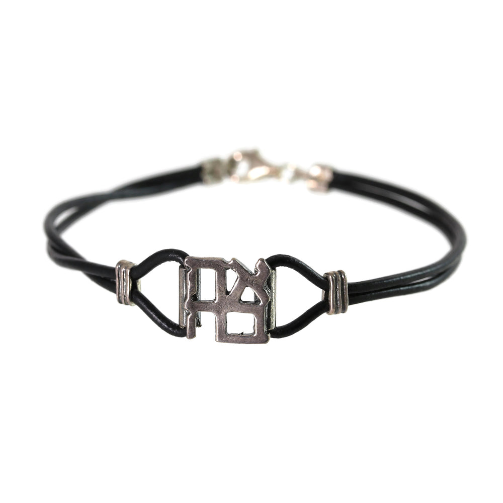 Bracelet, Ahava on Black Leather Cord, Sterling Silver, The Original Design