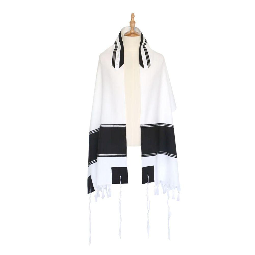 Tallit Set, Black with Silver Detail, Soft Wool, Three Piece Set