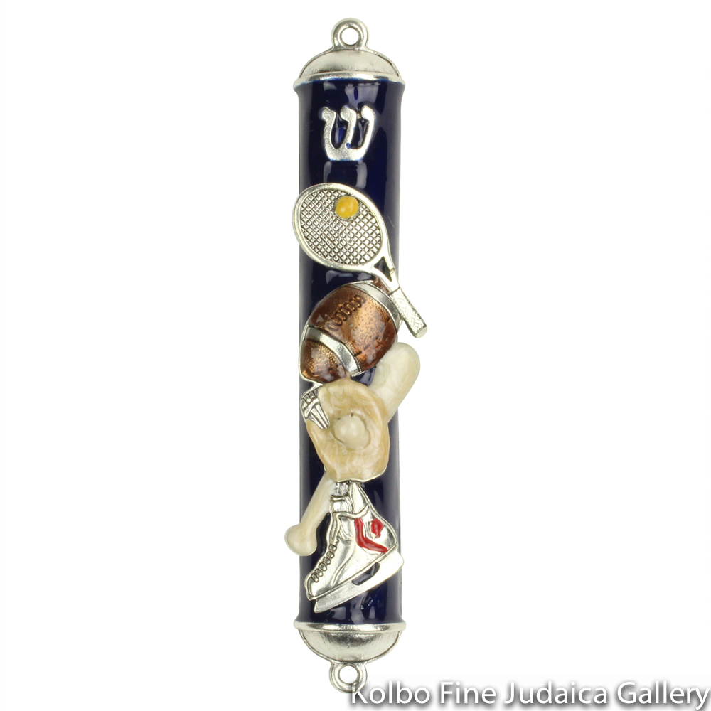 Mezuzah, Mixed Sports Design, Pewter with Enamel