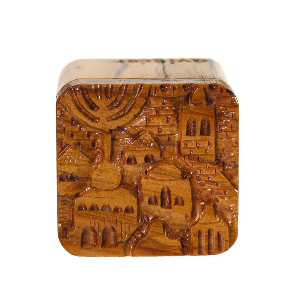 Box, For Jewelry or Spices, Hand Carved Olive Wood with Jerusalem Design
