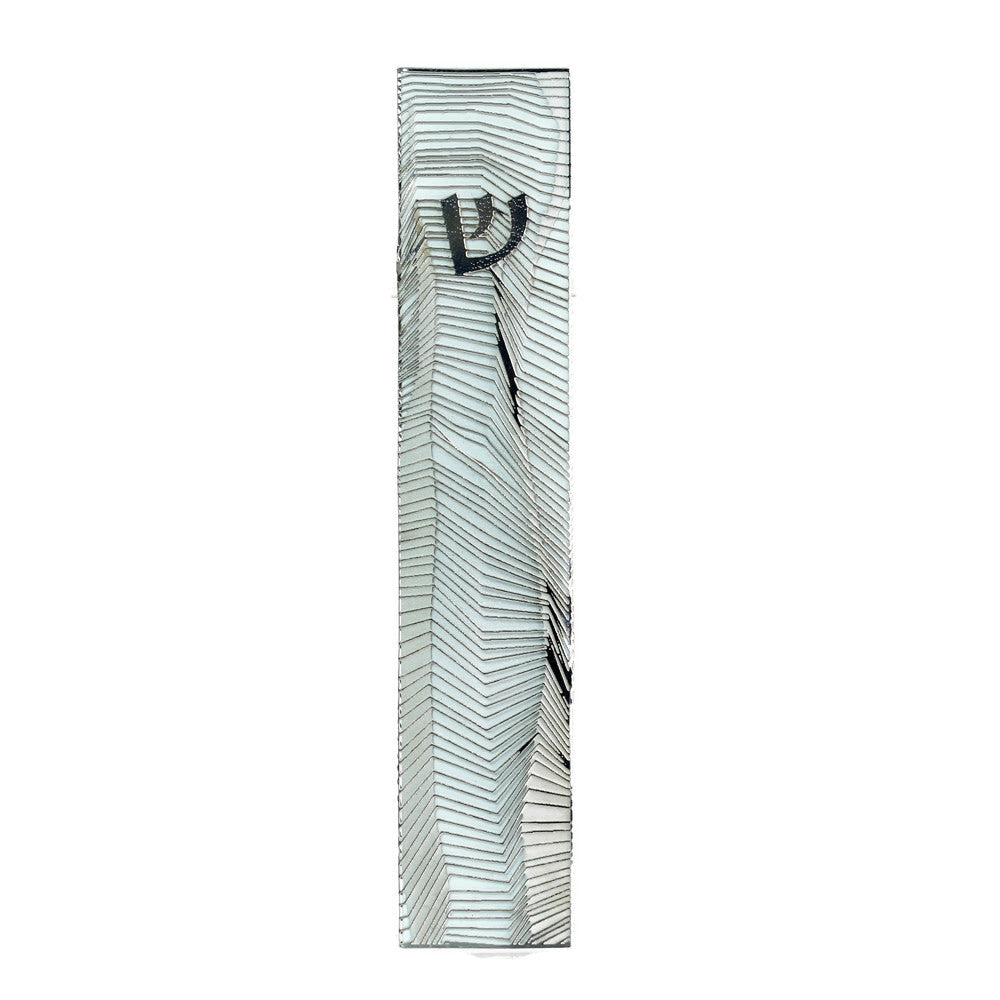 Mezuzah, Cut Out Modern Geometric Lines, Stainless Steel on White, Medium, Long