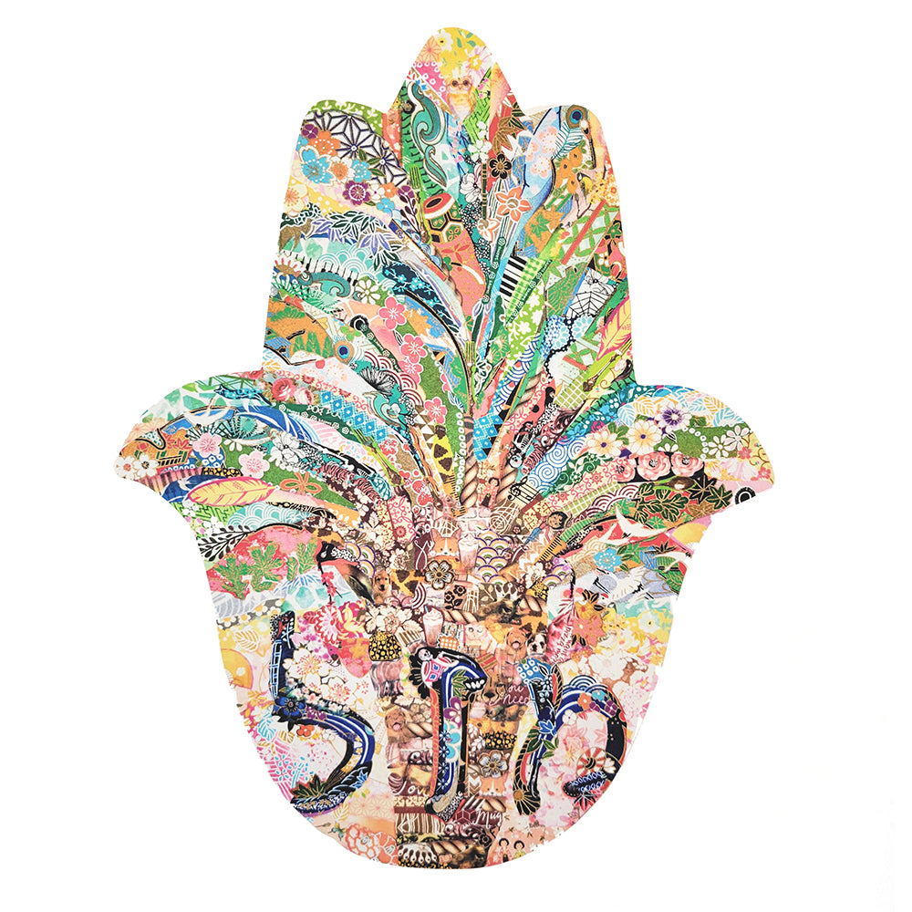 Hamsa, Print of Japanese Paper Collage on Adhesive Backing, Medium