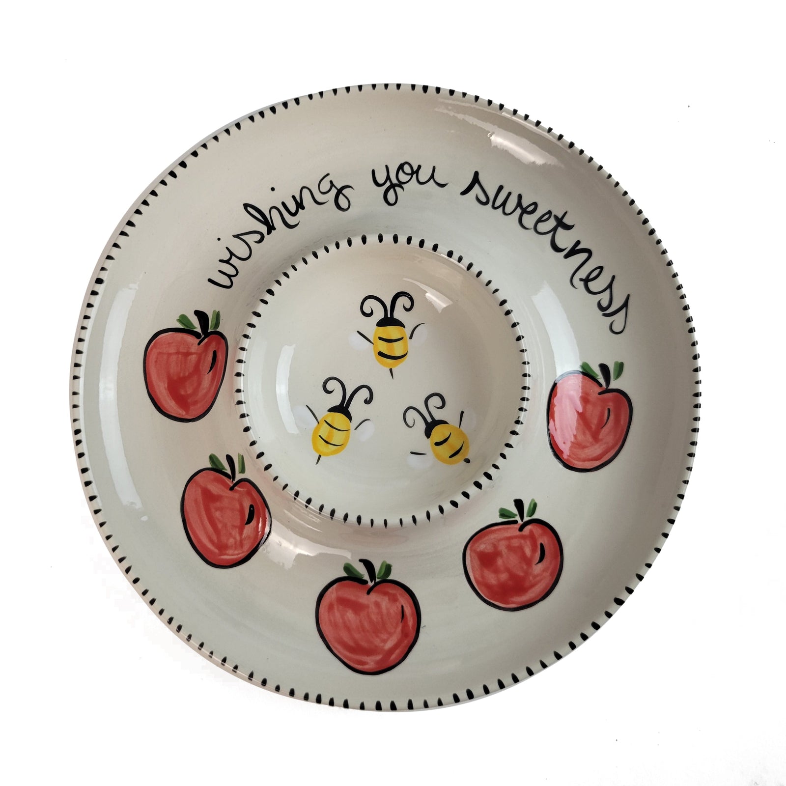 Honey and Apple Set, “Wishing You Sweetness,” Hand-Painted Ceramic, Gray