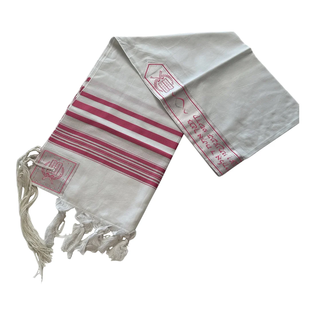 Tallit, White with Pink Stripes, Cotton, 17"x 72"