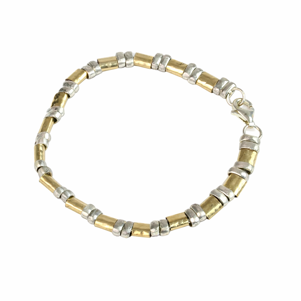 Bracelet, Hand Formed Sterling Silver and 14K Gold Filled Beads with Oxidized Detail
