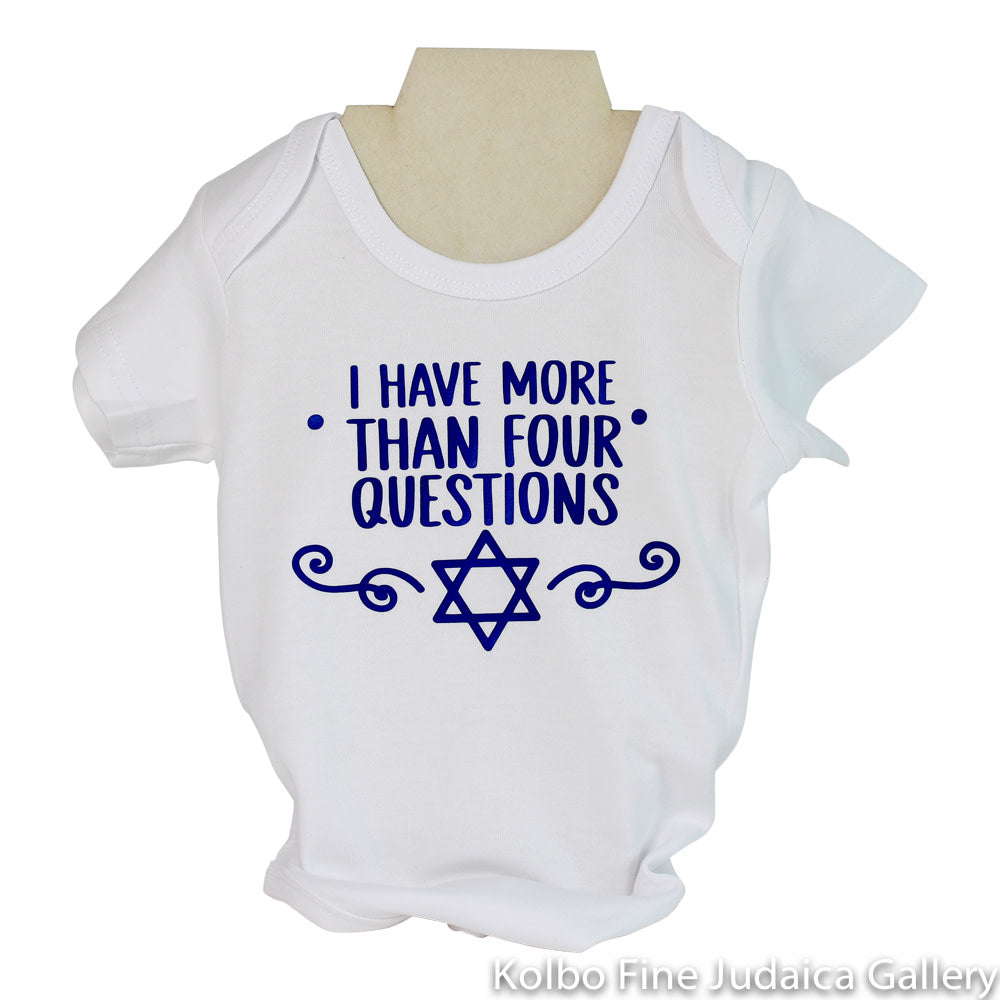 Baby Onesie, Passover Questions, White with Blue