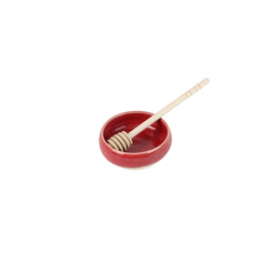 Honey and Apple Set, Red Glaze with Apples, High-Fired Ceramic