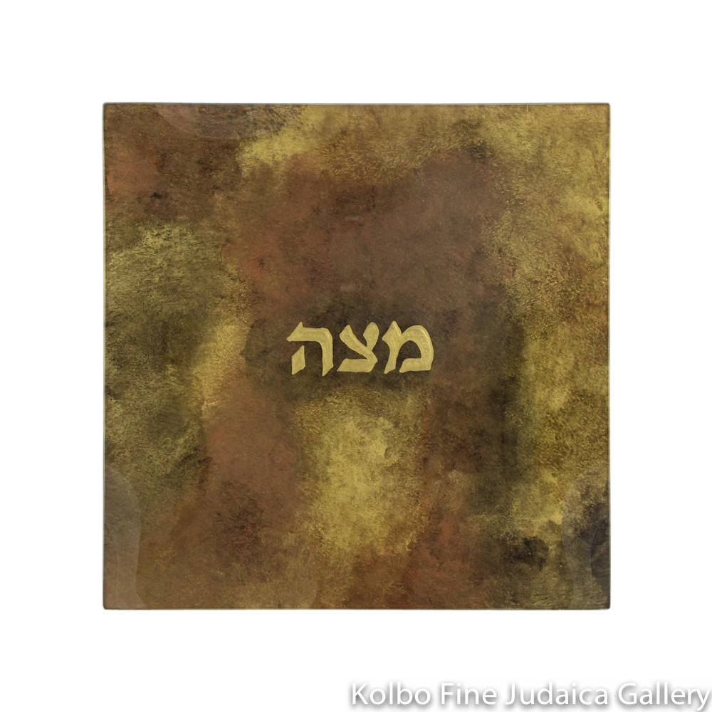 Matzah Plate, Hand-Painted Glass with Copper Tones