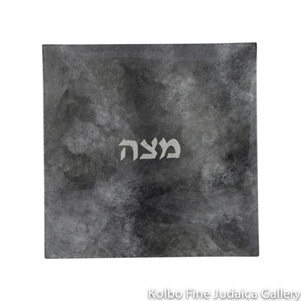 Matzah Plate, Hand-Painted Glass with Multi-Gray Tones