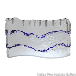Menorah, S Shape and Blue Detail in Clear Glass