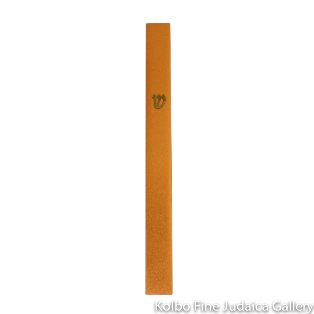 Mezuzah, Thin, Orange, Anodized Aluminum, with Shin