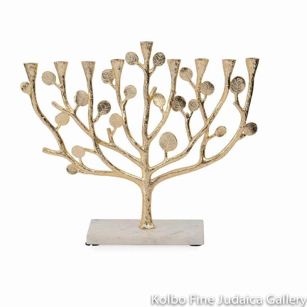 Menorah, Botanical Leaf Design, Goldtone