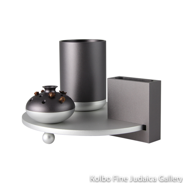 Havdalah Set, Dark Gray and Silver Modern Design, Anodized Aluminum