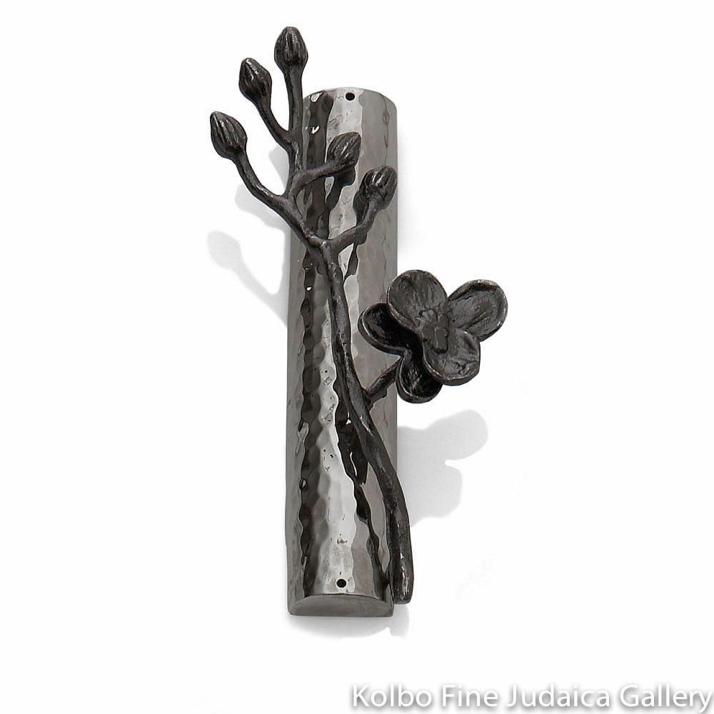 Mezuzah, Black Orchid Design, Nickel Plate and Black Nickel Plate