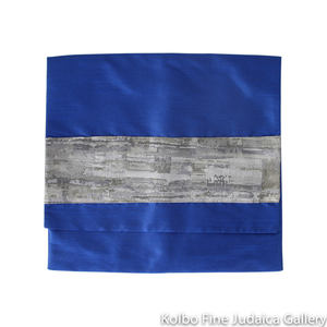 Tallit Set, Royal Blue and Textured Gray Stripes, Wool