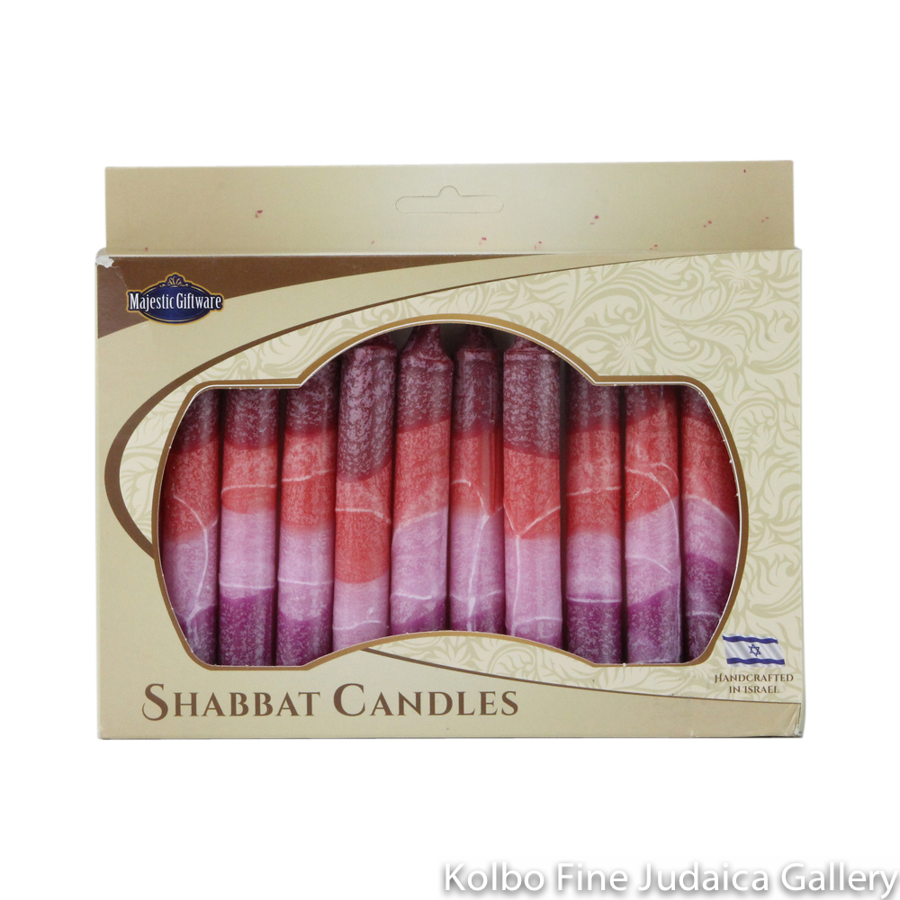 Shabbat Candles, Purple and Pink Box of 12, Unscented Dripless Paraffin