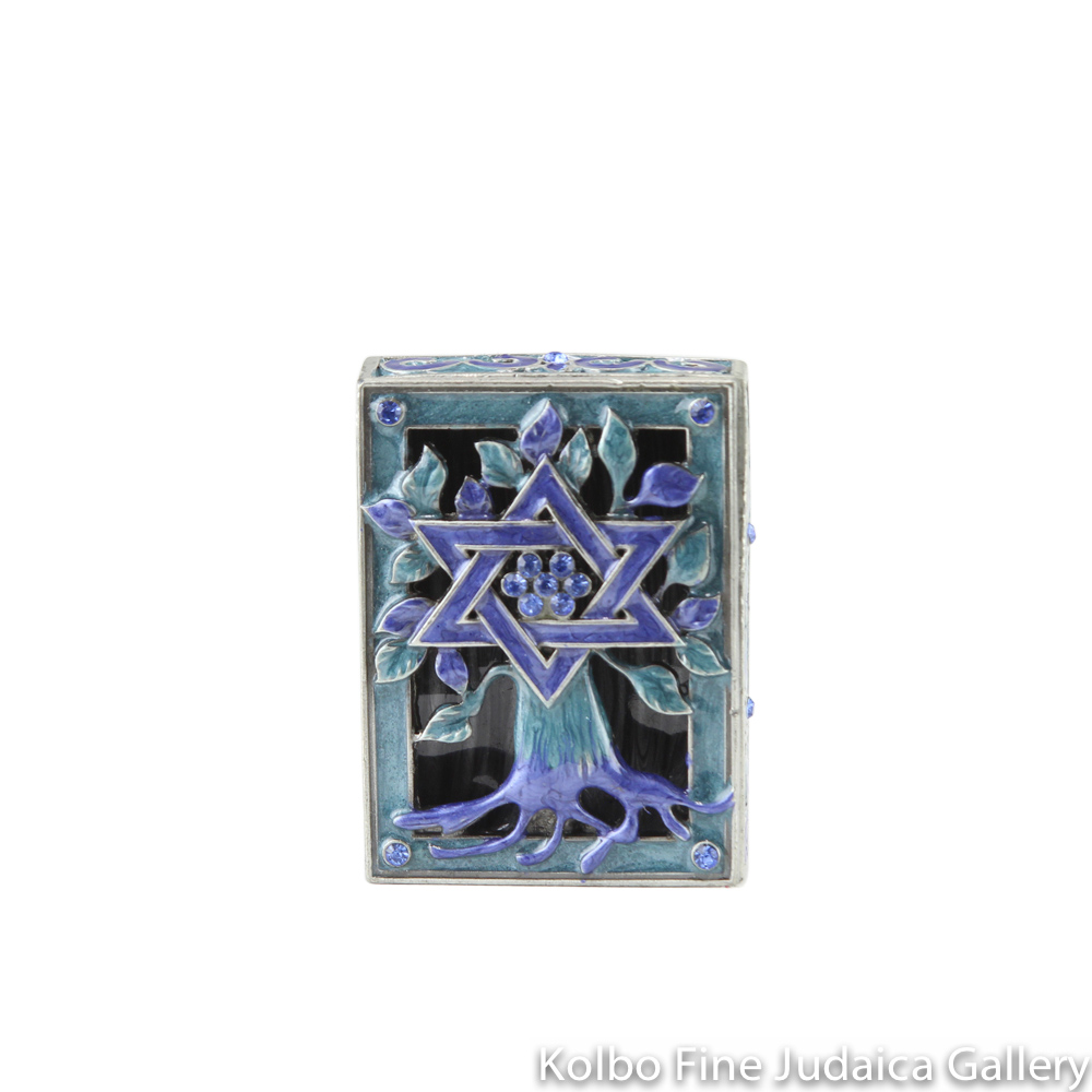Keepsake Box, Blue Tree Of Life, Brass with Painted Enamel