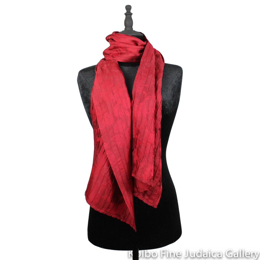Scarf, Cranberry Pintuck Design, Silk, Hand-Made