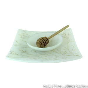 Honey and Apple Set, Square Leaf Plate with Honeybee Bowl, Glass with Opaline Glaze