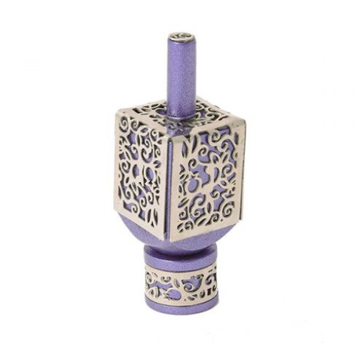 Dreidel, Purple Anodized Aluminum, Pomegranate Cut Out, Large