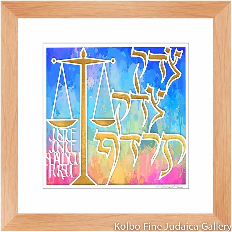 Justice Justice, Print of Original Papercut, Soft Jewel Tones, Natural Frame