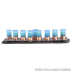 Menorah, Flat Steel Design With Hand Molded Copper Detail, For Use With Oil