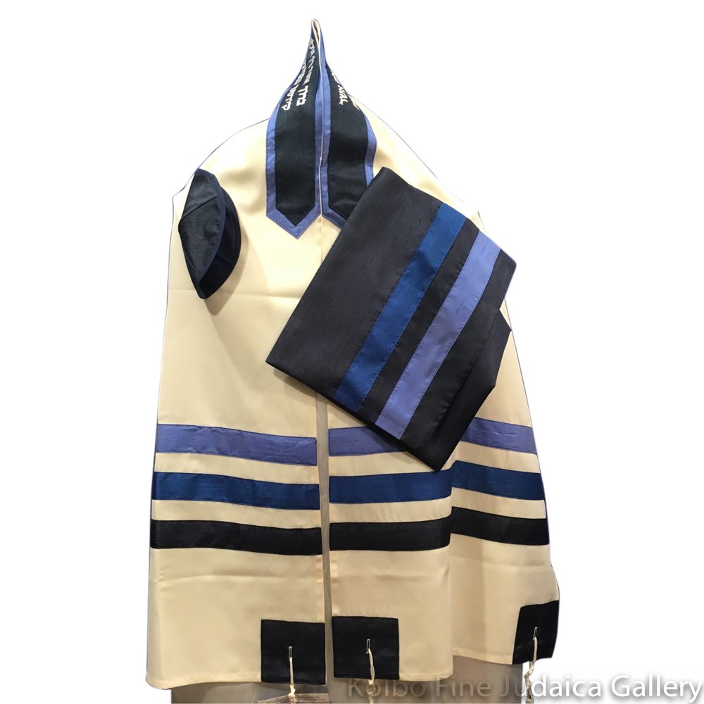 Tallit Set, Blue Ombre Stripes, Wool